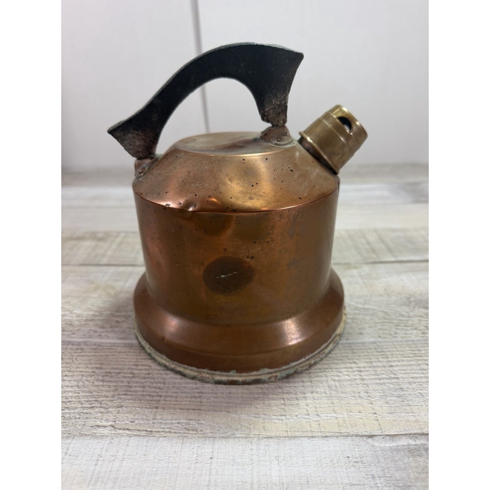 Vintage Simplex Solid Copper Whistling Tea Kettle Black Handle Removable Patina